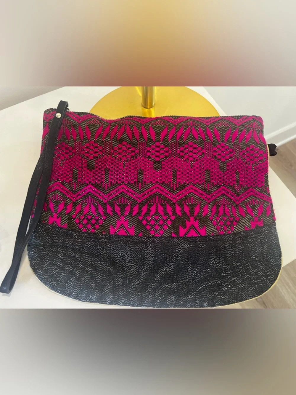 Roberta Roller Rabbit Hot Pink and Black Woven Wristlet Clutch NWOT